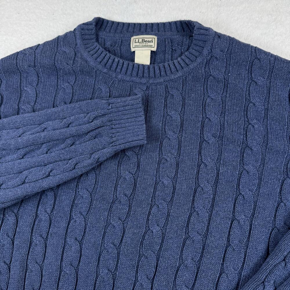 L.L. Bean Sweater Mens Size XL Blue Cable Knit Cotton Crew Neck Pullover